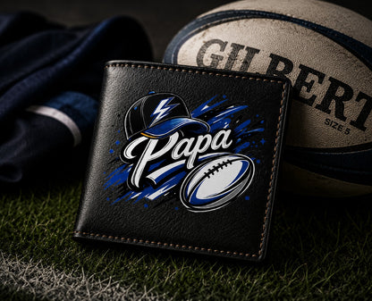 Petit Portefeuille Homme noir avec Porte Monnaie Personnalisé Rugby Papa Fete des Pères