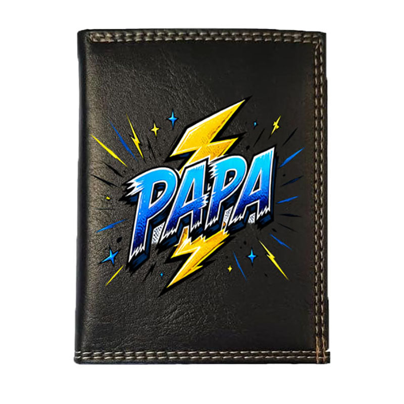 Petit Portefeuille Homme noir avec Porte Monnaie Personnalisé Flash Papa Fete des Pères