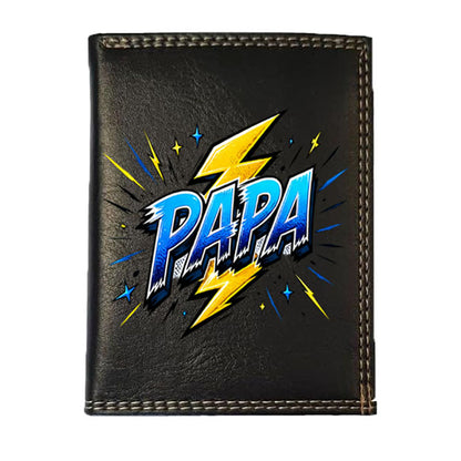 Petit Portefeuille Homme noir avec Porte Monnaie Personnalisé Flash Papa Fete des Pères