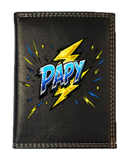 Petit Portefeuille Homme noir avec Porte Monnaie Personnalisé Flash Papy Cadeau Grand Père