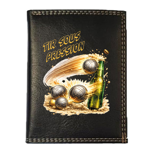 Petit Portefeuille porte monnaie noir pour Homme personnalisé Tir Sous Pression Pétanque