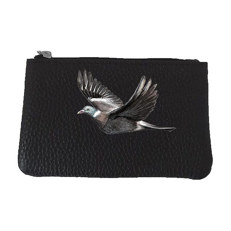 Petit Porte monnaie avec porte clés  en Cuir noir pour Homme Chasse Palombe