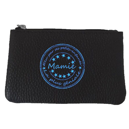 Petit Porte monnaie avec porte clés en Cuir noir pour femme design Élu par petit enfant
