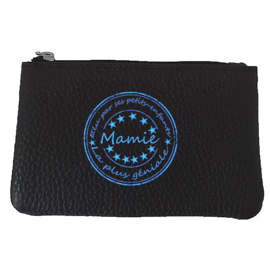Petit Porte monnaie avec porte clés en Cuir noir pour femme design Élu par petit enfant