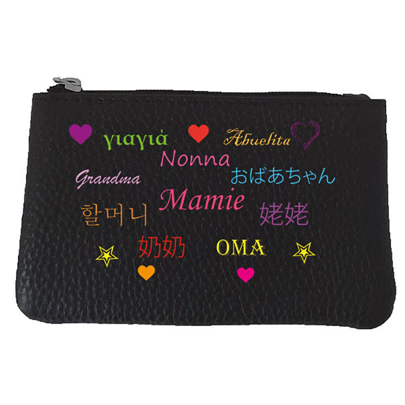 Petit Porte monnaie avec porte clés en Cuir noir pour femme personnalisé Mamie Langue
