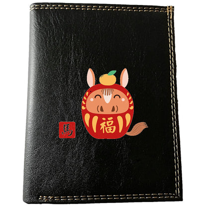 Petit Portefeuille et carte noir en Simili Cuir personnalisé avec Signe chinois Daruma