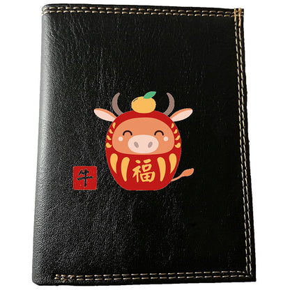 Petit Portefeuille et carte noir en Simili Cuir personnalisé avec Signe chinois Daruma