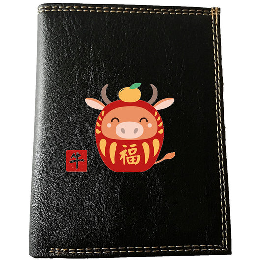 Petit Portefeuille et carte noir en Simili Cuir personnalisé avec Signe chinois Daruma