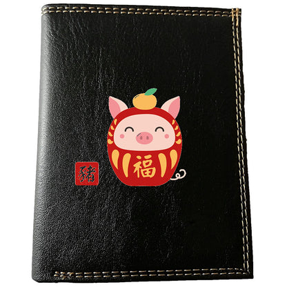 Petit Portefeuille et carte noir en Simili Cuir personnalisé avec Signe chinois Daruma