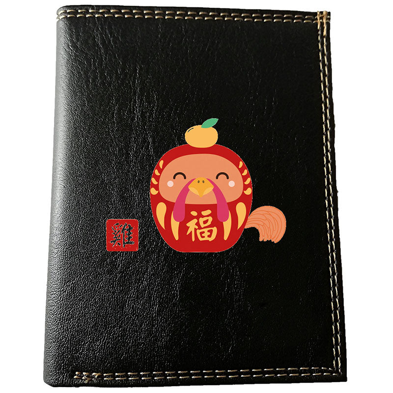 Petit Portefeuille et carte noir en Simili Cuir personnalisé avec Signe chinois Daruma