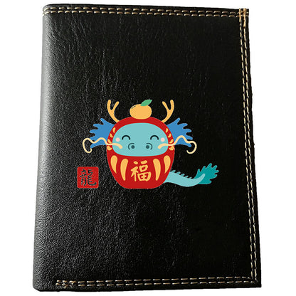 Petit Portefeuille et carte noir en Simili Cuir personnalisé avec Signe chinois Daruma