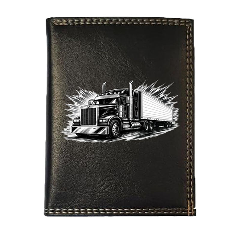 Petit Portefeuille porte monnaie noir pour Homme personnalisé Camion Poids Lourds