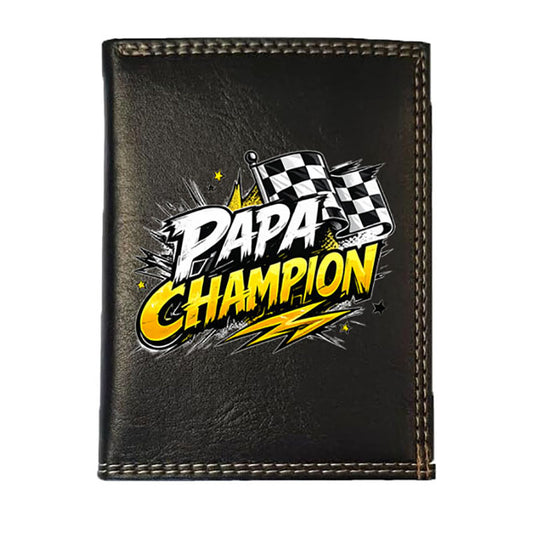 Petit Portefeuille Homme noir avec Porte Monnaie Personnalisé champion Papa Fete des Pères