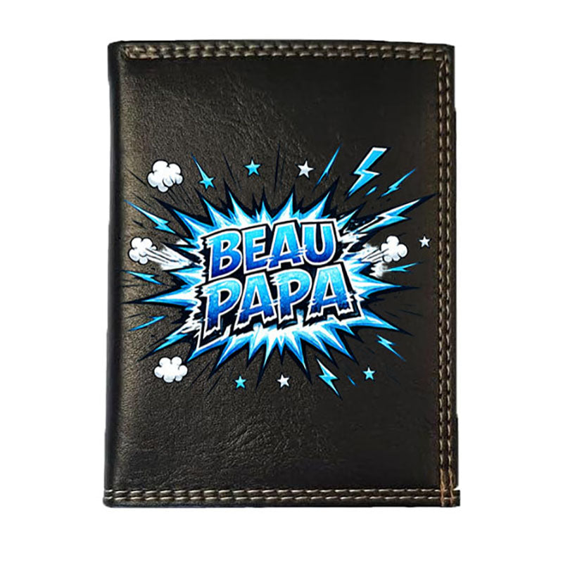 Petit Portefeuille Homme noir avec Porte Monnaie Personnalisé Beau Papa Fete des Pères