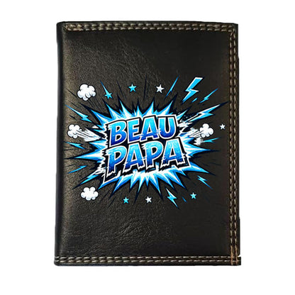 Petit Portefeuille Homme noir avec Porte Monnaie Personnalisé Beau Papa Fete des Pères
