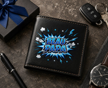 Petit Portefeuille Homme noir avec Porte Monnaie Personnalisé Beau Papa Fete des Pères