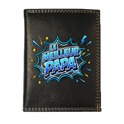Petit Portefeuille Homme noir avec Porte Monnaie Personnalisé Bulle Papa Fete des Pères