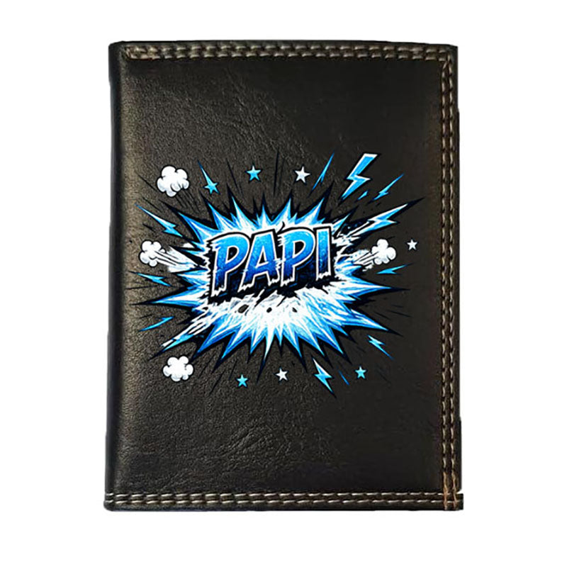 Petit Portefeuille Homme noir avec Porte Monnaie Personnalisé Bulle Papi Cadeau Grand Père