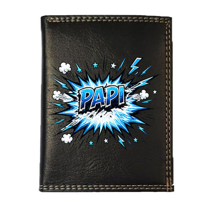 Petit Portefeuille Homme noir avec Porte Monnaie Personnalisé Bulle Papi Cadeau Grand Père