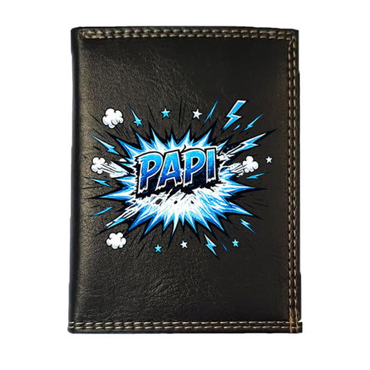 Petit Portefeuille Homme noir avec Porte Monnaie Personnalisé Bulle Papi Cadeau Grand Père