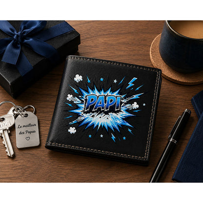 Petit Portefeuille Homme noir avec Porte Monnaie Personnalisé Bulle Papi Cadeau Grand Père