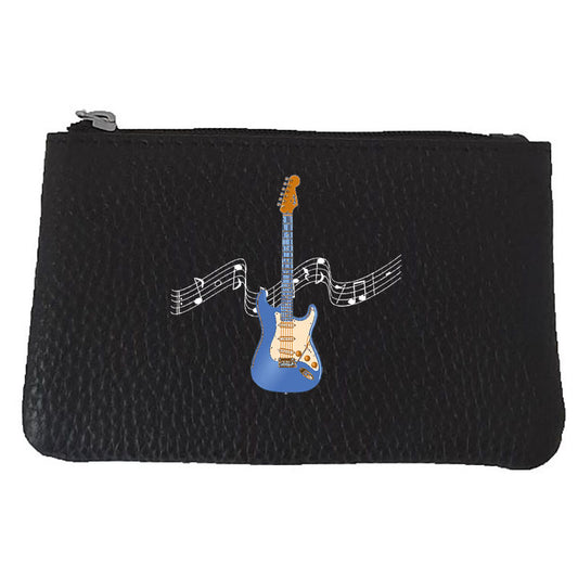 Petit porte monnaie avec porte clés  en Cuir noir pour Homme personnalisé Guitare