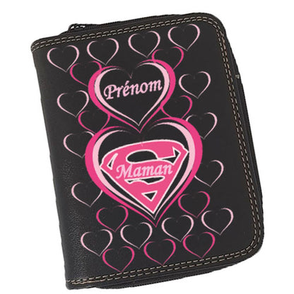 Porte-Monnaie & Porte-Cartes Femme – Personnalisé S Maman – Simili Cuir Noir