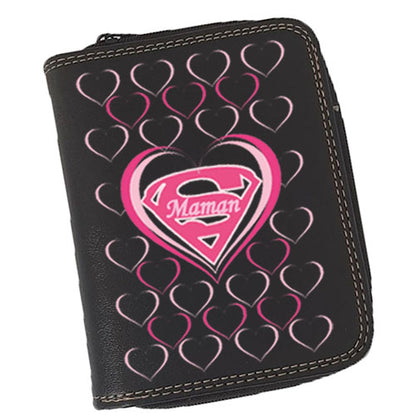 Porte-Monnaie & Porte-Cartes Femme – Personnalisé S Maman – Simili Cuir Noir