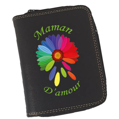 Porte-Monnaie & Porte-Cartes Femme – Personnalisé Maman d'amour – Simili Cuir Noir