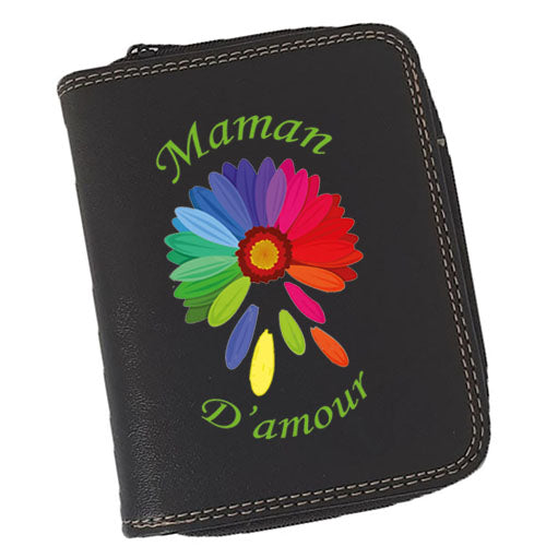 Porte-Monnaie & Porte-Cartes Femme – Personnalisé Maman d'amour – Simili Cuir Noir