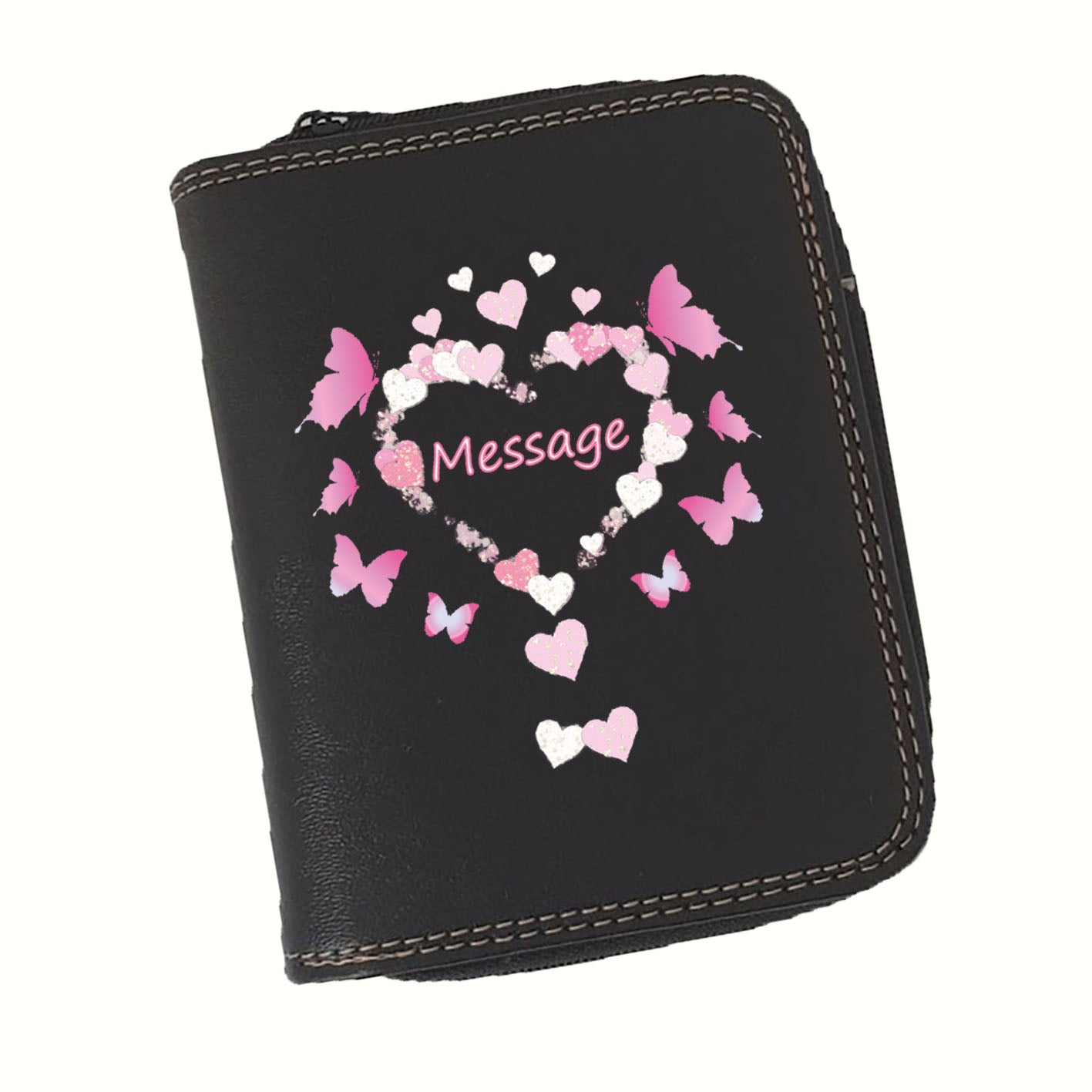 Porte-Monnaie & Porte-Cartes Femme – Personnalisé Coeur Message – Simili Cuir Noir