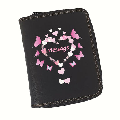 Porte-Monnaie & Porte-Cartes Femme – Personnalisé Coeur Message – Simili Cuir Noir