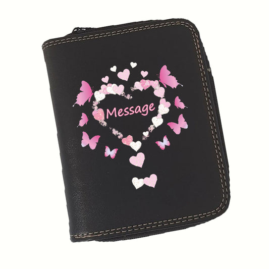Porte-Monnaie & Porte-Cartes Femme – Personnalisé Coeur Message – Simili Cuir Noir