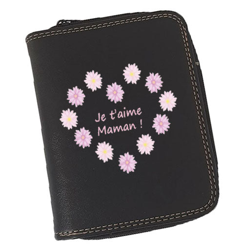 Porte-Monnaie & Porte-Cartes Femme – Personnalisé Maman Je T’aime – Simili Cuir Noir