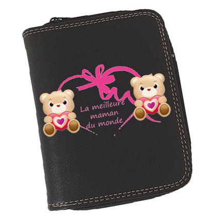 Porte-Monnaie & Porte-Cartes Femme – Personnalisé La Meilleure Maman – Simili Cuir Noir