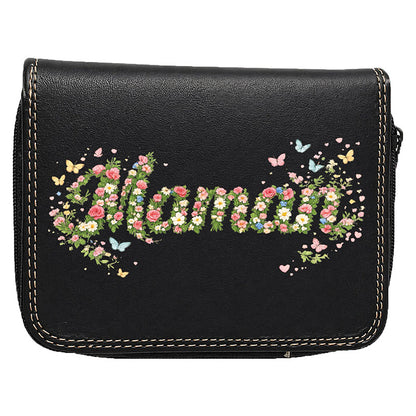 Porte-Monnaie & Porte-Cartes Femme – Personnalisé Maman Fleurs – Simili Cuir Noir