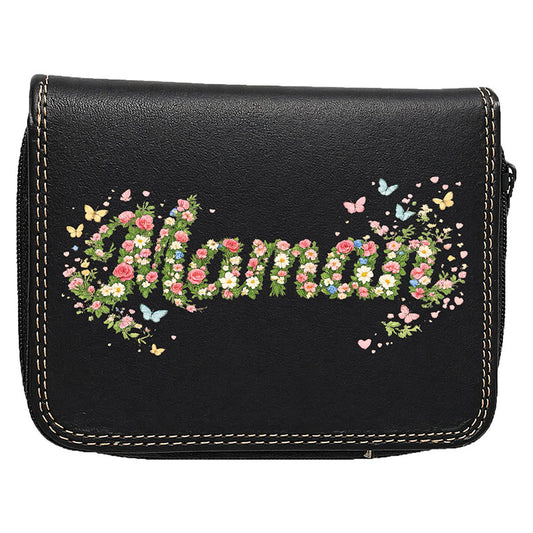 Porte-Monnaie & Porte-Cartes Femme – Personnalisé Maman Fleurs – Simili Cuir Noir