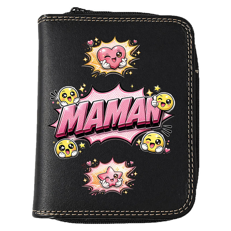 Porte-Monnaie & Porte-Cartes Femme – Personnalisé Style BD – Simili Cuir Noir
