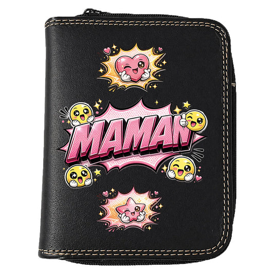 Porte-Monnaie & Porte-Cartes Femme – Personnalisé Style BD – Simili Cuir Noir