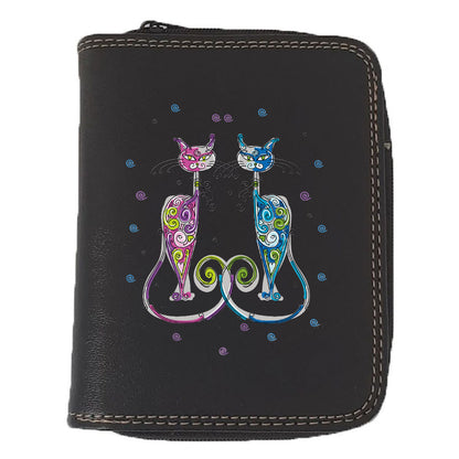 Porte monnaie et carte noir en Simili Cuir pour femme Design Couple Chat