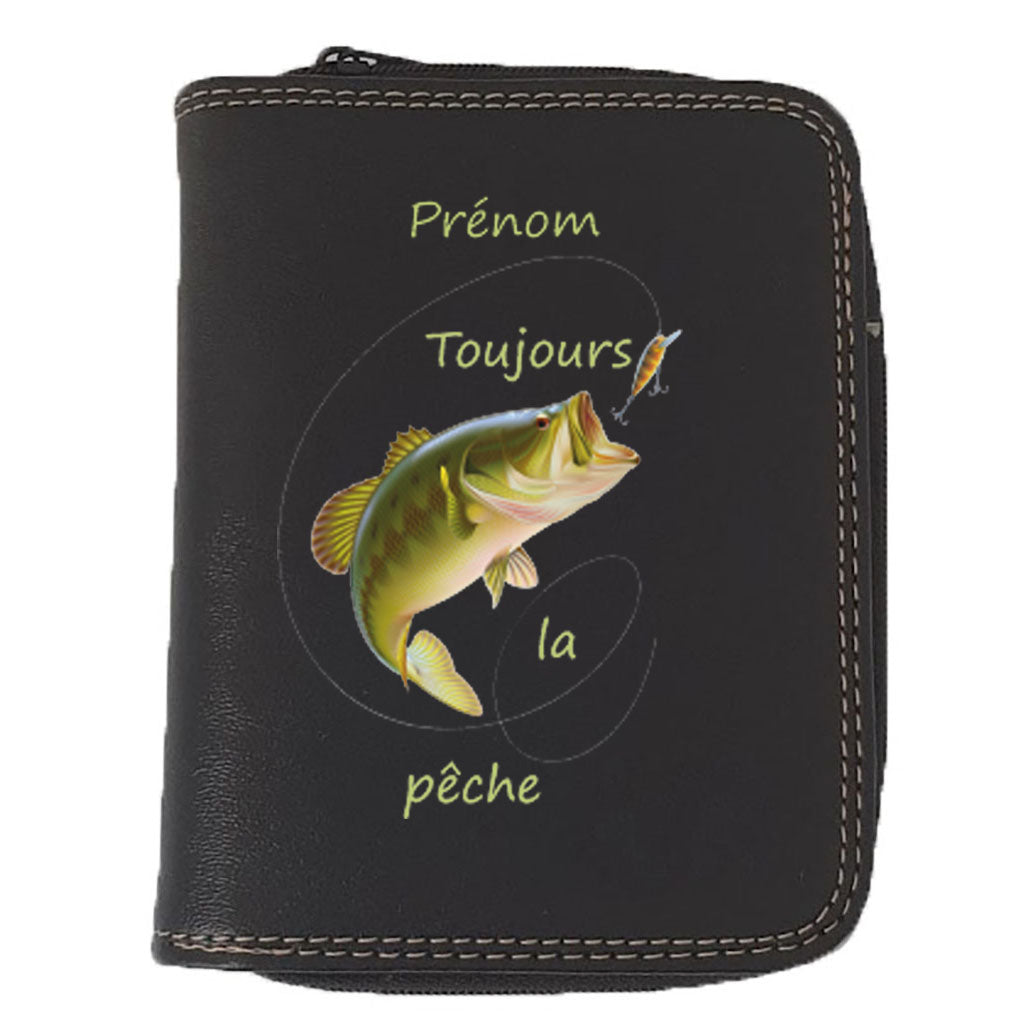 Porte monnaie et carte noir en Simili Cuir pour Homme personnalisé Toujours la Pêche
