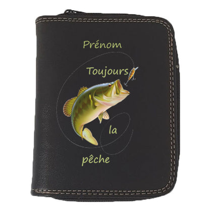 Porte monnaie et carte noir en Simili Cuir pour Homme personnalisé Toujours la Pêche