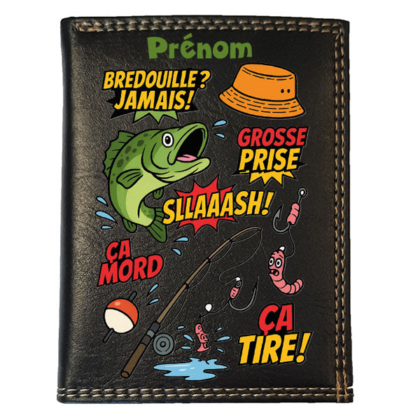 Petit Portefeuille Homme noir avec Porte Monnaie Personnalisé Pêcheur BD
