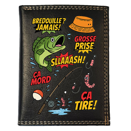 Petit Portefeuille Homme noir avec Porte Monnaie Personnalisé Pêcheur BD