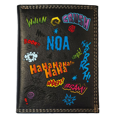 Petit Portefeuille Homme noir avec Porte Monnaie Personnalisé Ha ha