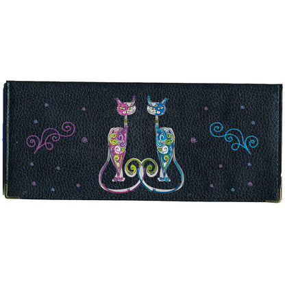 Porte Chéquier long en cuir noir personnalisé avec personnalisé avec Couple chat