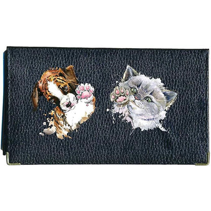 Porte chéquier et carte en cuir noir pour femme personnalisé avec Chien Chat