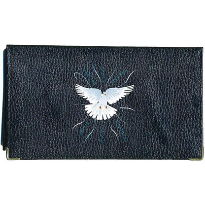 Porte chéquier et carte en cuir noir pour femme personnalisé Colombe de la Liberté