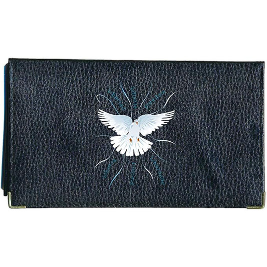 Porte chéquier et carte en cuir noir pour femme personnalisé Colombe de la Liberté