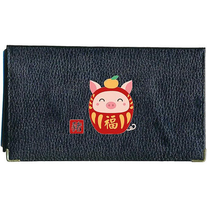 Porte chéquier et carte en cuir noir avec signe astrologique chinois